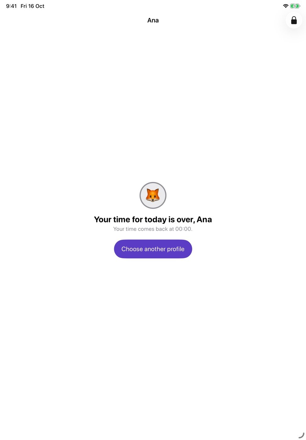Screen telling the child their time is over for today